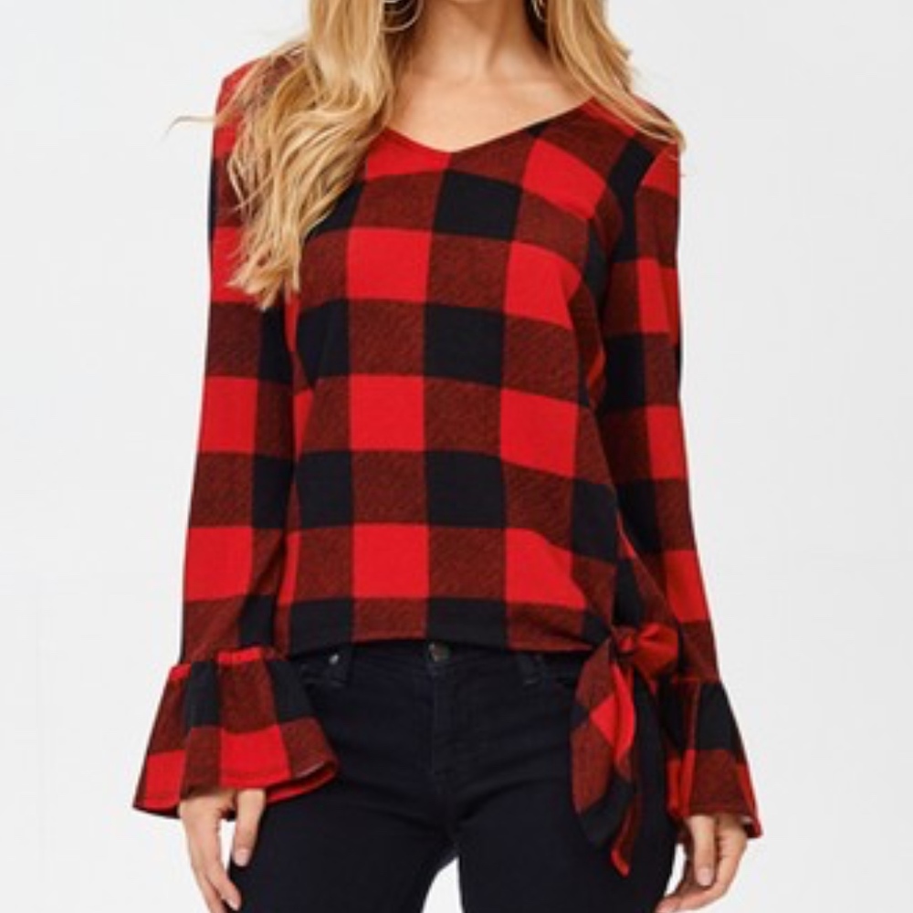 Side Knot Plaid Top